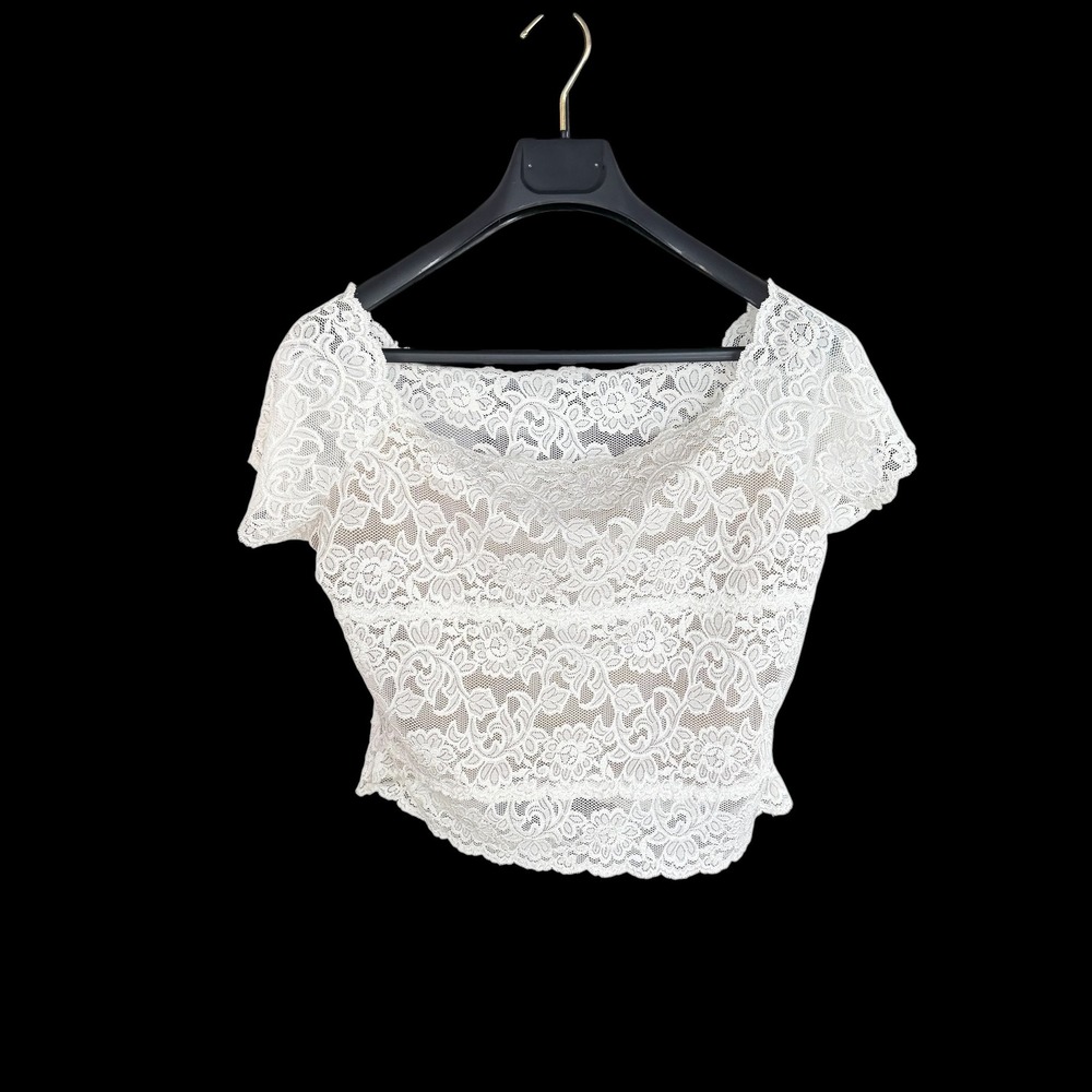 Y2K Hanky Panky Lace Lined Crop Top Large Baby Doll Coquette